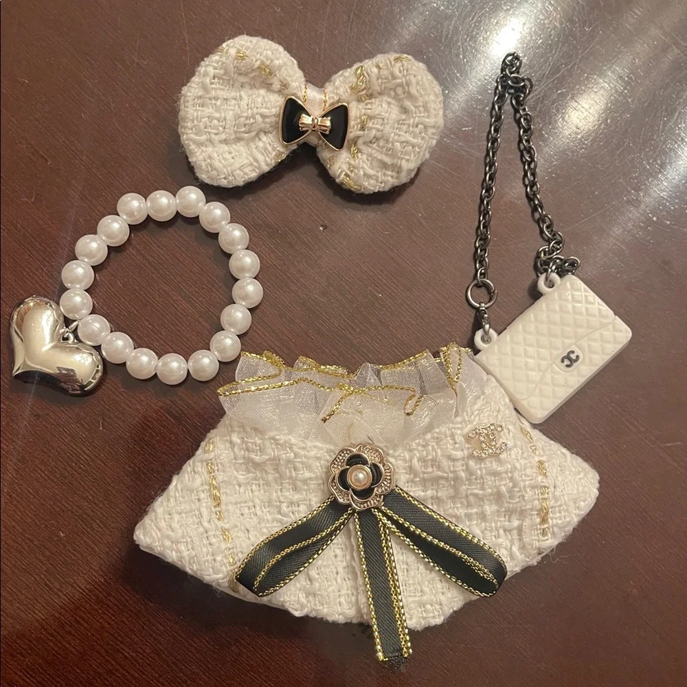 Labubu tweed, fancy cape, matching bow luxury purse, and necklace new - no doll
